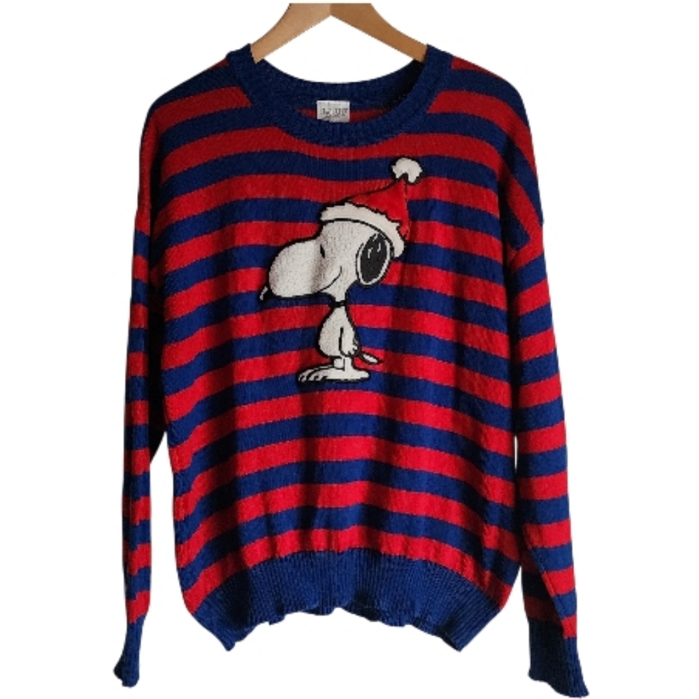 Peanuts Red and Blue Striped Sweater with‎ Snoopy Design Sz XXL